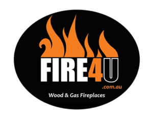 Fire4U logo. The logo is a black oval with the words FIRE4U in orange and white. Orange flames burn from the top of the words.